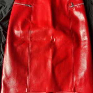 Versatile Red Faux Leather pencil Skirt
